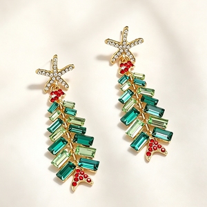 Boucles d'oreilles pendantes en forme d'arbre de Noël pour femmes, avec étoiles en cristal, longues, pour fêtes, mariages, bijoux fantaisie, cadeau - Product Image 4