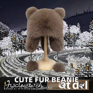 Dames All-Season Beanie Schattige Wasbeer Faux Bont Wintermuts Met Hand Geborduurd Gebreide Oor All-Match Voor Op Reis - Product Image 2