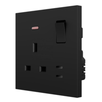 Prise murale multifonction OEM avec double interrupteur 13A, néon et ports USB Type-C intégrés