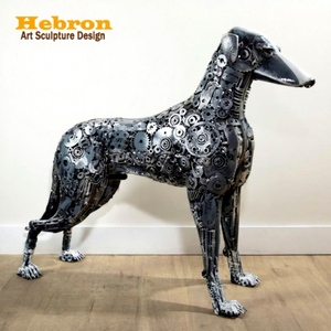 Sculpture d'art en métal recyclé, sur mesure, prix usine, pour extérieur et jardin, taille réelle, motif bouledogue, thème croix, soudée - Product Image 1