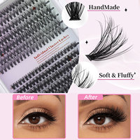 Kit de cils individuels en grappe DIY 0,07 mm courbure D, longueur 9-16 mm, 14 rangées, épais et volumineux, marque privée, vente en gros
