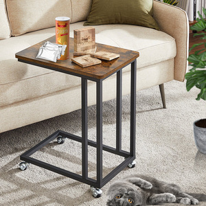 Mesa auxiliar móvil con ruedas, tablero rectangular de madera, estructura de metal para sala de estar, dormitorio, balcón, fácil de montar - Product Image 1