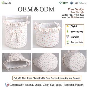 Rose Floral Print Cotton <strong>Linen</strong> Laundry Basket Foldable with Handles Ideal <strong>for</strong> Nursery Kids Room Home Decor Clothes Organization - Product Image 2