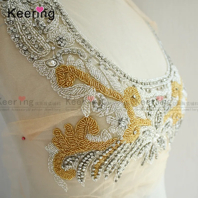 Manufacturer beaded lace plus size acrylic rhinestone applique dress for wedding WDP-161