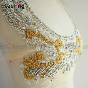Hersteller Perlen Spitze plus Größe Acryl Strass Applique Kleid für Hochzeits WDP-161