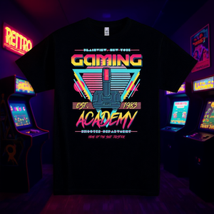 Camiseta Retro Academy Gaming negra estilo vintage 1983 Shooter Department Plainview New York - Product Image 3