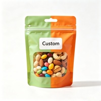 Sachet personnalisé en aluminium imprimé refermable, résistant à l'humidité, mat, avec fermeture éclair, pour snacks, noix et aliments, avec fenêtre transparente