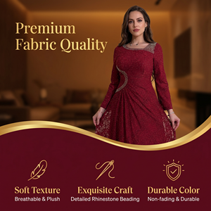 Abaya de Luxe Rouge en Chiffon à Manches Longues avec Robe Intérieure pour l'Aïd et les Banquets – Présentation Boutique - Product Image 2