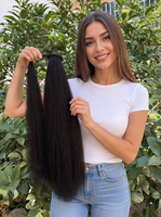 Queue de cheval en cheveux naturels en gros, extension lisse crépue Yaki à enrouler, noir naturel avec peigne, longue et prête à l'emploi pour femmes