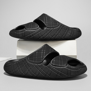 chunky Black PU Slides slippers Open Toe EVA Outsole Anti-Slippery Indoor Slippers All Seasons Casual Wear men's Slides Slippers - Product Image 1