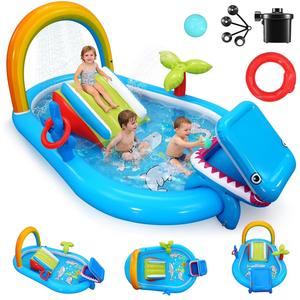 สระน้ำเป่าลมรูปฉลามพร้อมสปริงเกอร์ สนามเด็กเล่นน้ำกลางแจ้งสำหรับเด็ก สนุกสนานในฤดูร้อน - Product Image 2