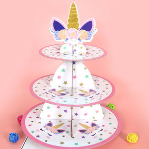Support à gâteaux en papier rose, fournitures de fête d'<span class=keywords><strong>anniversaire</strong></span> <span class=keywords><strong>licorne</strong></span> pour enfants, 3 niveaux, support à Cupcake pour décoration, réception, cadeaux pour bébé - Product Image 3