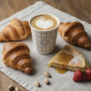 Gobelets à café chauds en papier kraft à double paroi, écologiques, biodégradables, réutilisables, avec logo personnalisé, 8/10/12/16 oz, avec couvercles, revêtement UV brillant - Product Image 1