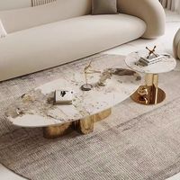 Ensemble de table basse en pierre frittée de style nordique moderne avec base en acier inoxydable pour salon