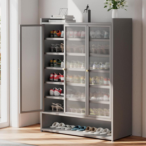 רב תכליתיים 7 שכבות מתכת נעליים מתלה ארון עם דלת זכוכית ארון נעליים פלדה לארון כניסה - Product Image 2