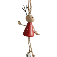 Ornement suspendu de renne en bois de Noël avec cloches rustiques artisanat décoratif artisanal pour la décoration de Noël