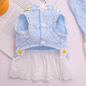 Weiwang Summer Dog Dress Blue <b>Mesh</b> Lace <b>Skirt</b> With Flowers For Small Dogs Bichon Frise Pomeranian - Product Image 3