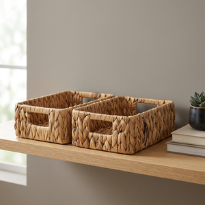 Natural Water Hyacinth Storage <b>Baskets</b> Rectangle With Handles Rustic Multi Purpose Neatening Organizer - Product Image 2