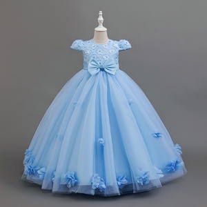 Vestido de <span class=keywords><strong>niña</strong></span> de las flores para boda y ropa formal: Vestido elegante para niñas, largo, con mangas cortas, de tela de malla con lentejuelas y bordados. - Product Image 5