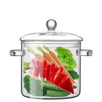 Olla de Cocina de Vidrio Grueso Resistente al Calor, Apta para Lavavajillas, de Gran Capacidad, Moderna y Económica, con Doble Asa y Tapa