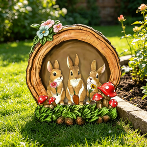 Nouvelle Arrivée : Sculpture de Lapin en Résine à LED Solaire, Effet Tronc d'Arbre, Champignon Rouge, pour Allée de Jardin Forêt Enchantée - Product Image 5