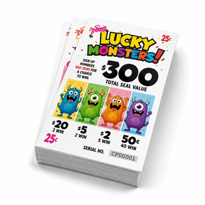 บัตรซีลแบบดึงเปิดลายมอนสเตอร์นำโชคส่วนบุคคล พร้อมหน้าต่างเดี่ยวและหมายเลขซีเรียล สำหรับการระดมทุนและกิจกรรมต่างๆ - Product Image 3