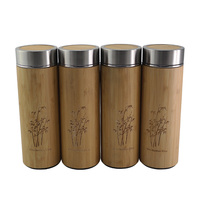 Botol Vakum Vbatty untuk Perjalanan, Minuman Bambu, Termos Stainless Steel (Bagian Bawah), Filter Jala yang Dapat Dilepas, Cangkir Termos Bambu