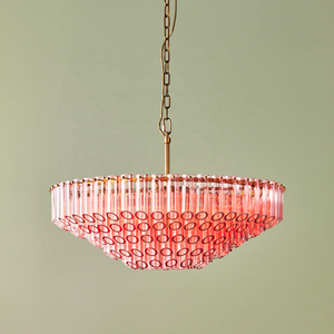 Lámpara Colgante Moderna de Latón Antiguo con Tubo de Vidrio Transparente Rosa Ámbar, Iluminación para Villa o Restaurante, Lámpara de Araña Redonda Grande Estilo <span class=keywords><strong>Oldfield</strong></span> para Interiores - Product Image 1