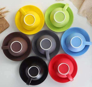 แก้วกาแฟเซรามิกเคลือบสีมืออาชีพพร้อมโลโก้สั่งทำพิเศษ ขนาด 220 ซีซี สำหรับคาปูชิโน ลาเต้ พร้อมจานรองและช้อน ชุดเซ็ตสำหรับกลับไปโรงเรียน - Product Image 2