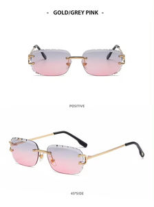 Gafas de Sol Q106 con Logotipo Personalizado, Diseño de Marca para Mujer, Montura Metálica Cuadrada sin Aro, Corte de Diamante, Pequeñas - Product Image 3
