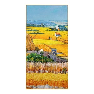 Peinture à l'huile peinte à la main, scène de récolte de Van Gogh, cadre métallique, effet visuel 3D, art mural pour entrée, couloir, style moderne minimaliste - Product Image 5