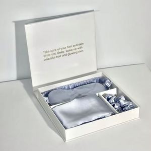 Custom Logo Ivory Pure Pillowcase Scrunchie Box Hair Tie Luxury Sleep Eye Mask Simulated Silk <b>Pillow</b> Case Set - Product Image 4