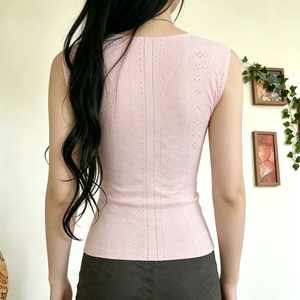 เสื้อกล้ามลำลองแขนกุดทรงเข้ารูปผูกโบว์ลูกไม้เนื้อผ้าระบายอากาศได้ดีหวาน - Product Image 2