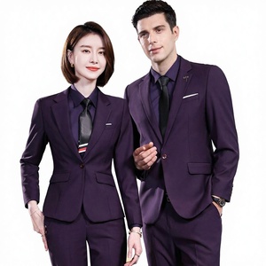 Ensemble de costumes d'affaires unisexe avec fermeture éclair perlée, mélange de coton, tenue de travail élégante, violet, pour banque, enseignant, vente en magasin 4S - Product Image 1