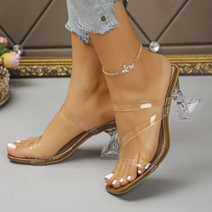Women Square Toe Clear PVC Strap Slide Mules Transparent <b>Block</b> High Heel Slip On Summer Sandals - Product Image 2