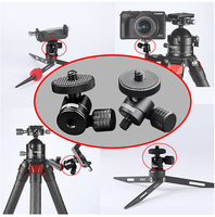 Mini rotule de caméra avec vis 1/4 et adaptateur griffe porte-accessoire, petite rotule panoramique 360 degrés pour trépied