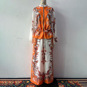 Stampa di moda estiva da donna Set 2 pezzi con cerniera a fiori uniforme da Baseball pantaloni con coulisse in due pezzi vestito elegante da ufficio - Product Image 4