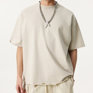 Nouveau T-shirt tendance coupe ample et épaisse en coton lavé 310G, style vintage avec ourlet roulé, coupe ample pour homme, manches courtes, logo personnalisé - Product Image 1