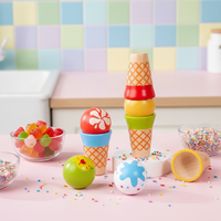 Maison de jeu en bois pour enfants unisexe, cuisine à découper avec cœur et crème glacée à la fraise, jouets de simulation préscolaire DIY