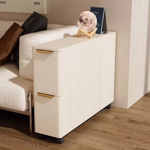 Armoire <span class=keywords><strong>de</strong></span> rangement moderne blanche avec deux tiroirs et poignées dorées <span class=keywords><strong>Table</strong></span> d'appoint <span class=keywords><strong>roulante</strong></span> mobile pour salon Canapé Organisation latérale - Product Image 1