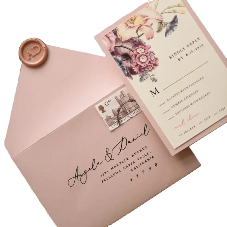 Amplop mewah kertas dan amplop khusus dengan kartu cap segel lilin undangan bisnis untuk merek Fashion