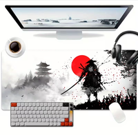 Tapis de souris de jeu XXL extra-long, design artistique samouraï et pagode, base en caoutchouc antidérapante, adapté aux jeux sur PC