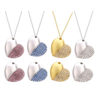 2,0 interfaz collar forma de corazón Pendrive 4GB 8GB 16GB 32GB 64GB 128GB almacenamiento Metal hermoso diamante personalizado USB Flash Drive