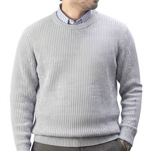 Pull en cachemire et laine de haute qualité pour homme, col rond, tricot gaufré, couleur unie avec logo, collection hiver, vente en gros usine - Product Image 5