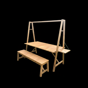 Mobilier d'extérieur en bois massif d'acacia Ensemble de chat élégant 1 table et 2 bancs Design écologique - Product Image 1