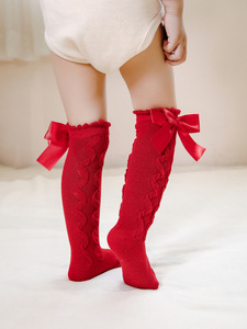 Top vente 0-5 Ans 100% coton petites filles bébé genou haute chaussettes doux coton bio <span class=keywords><strong>bas</strong></span> arc volants chaussettes - Product Image 4
