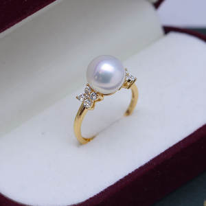 Bague ajustable en argent S925 Zhuji Danshui, avec perles rondes de 9-10 mm, forte luminosité, faibles défauts, modèle Wenchi Chine 24770 - Product Image 3