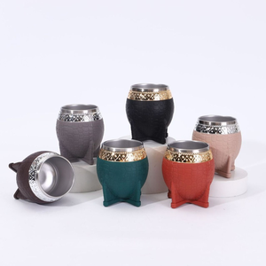 Vaso de Mate de Acero Inoxidable de Doble Pared de 180 ml al por Mayor, Diseño Clásico, Superficie con Patrón de Cuero PP, para Agua, Cerveza, Regalos - Product Image 3