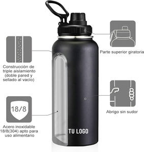 Bouteille isotherme personnalisée en acier inoxydable 32 oz grande capacité portable écologique avec isolation thermique et poignée pour froid et chaud - Product Image 3