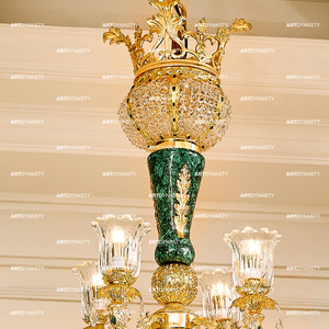 French Classic Gold Plated Brass Crystal Malachite 31 Bulbs Luxury Villa Hotel Pendant <strong>Lamp</strong> - Product Image 3